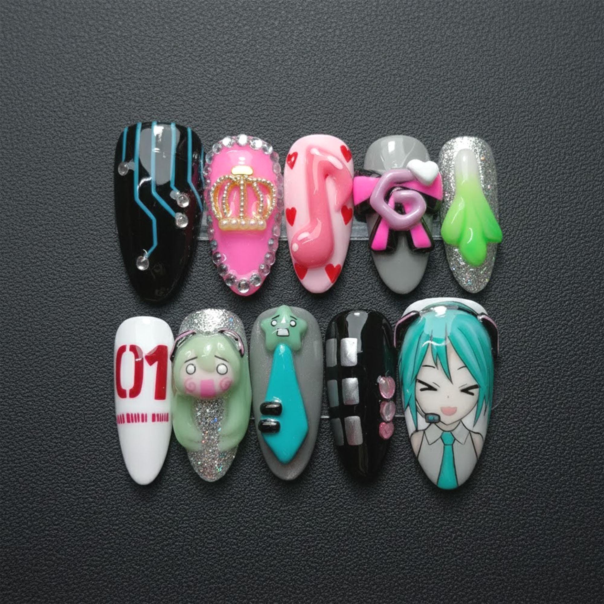 Handmade Hatsune Miku Press on Nails