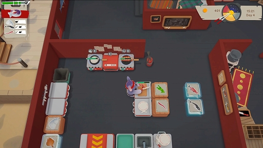 In-game screenshot showing cooking and farming