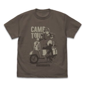 Yuru Camp Season 3 - Original Illustration Of Shima Rin T-shirt Taking A Break On The Bike Ver. (Charcoal | Size XL)