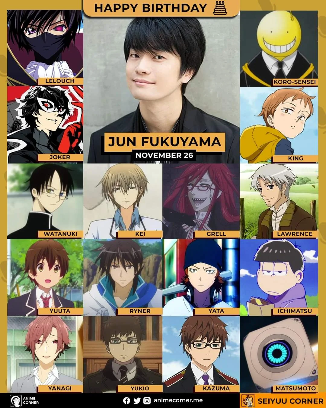 Happy 43rd Birthday to the amazing Jun Fukuyama! ( Our very own moth-man Qin Shi Huang VA ) so what was your favourite quote from the various Characters he played? : r/grandorder