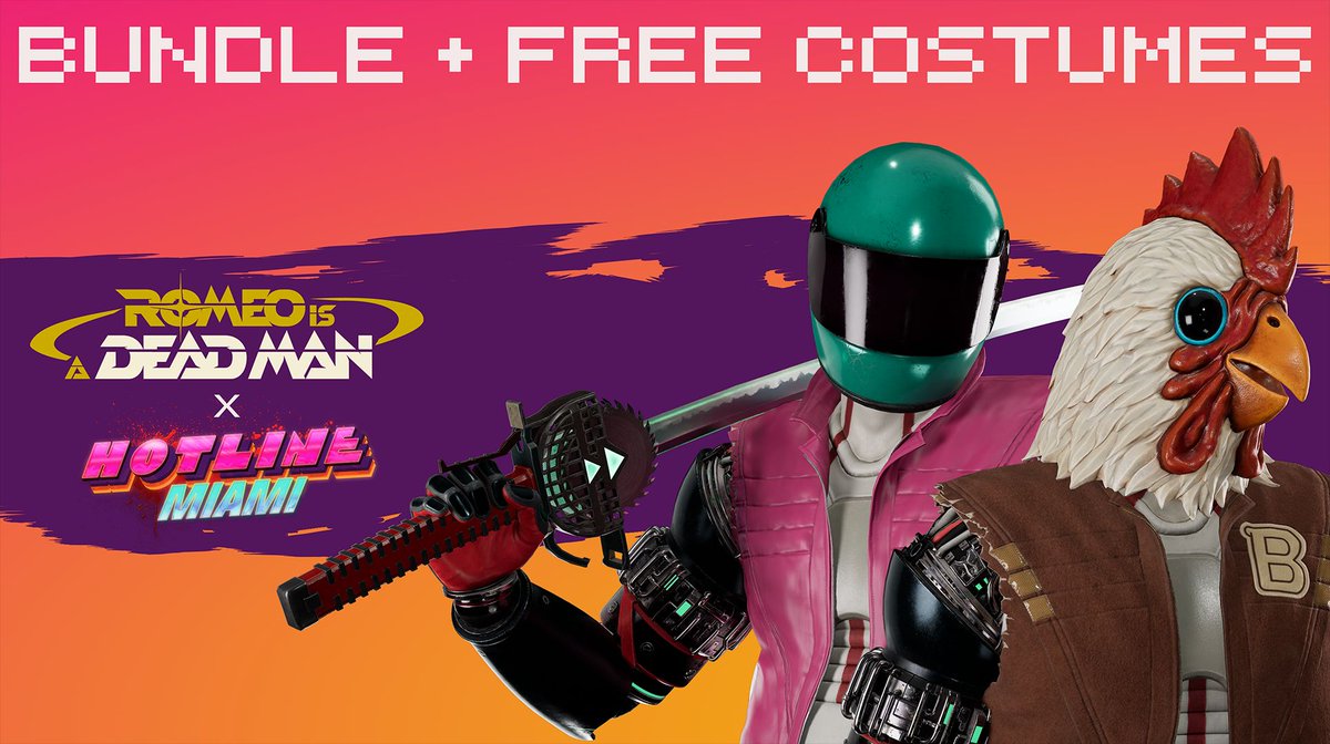 Been real excited for this one. Starting today, grab ROMEO IS A DEAD MAN and Hotline Miami 1&2 at a nice discount together on Steam, and embody Hotline Miami's most familiar …faces(?)