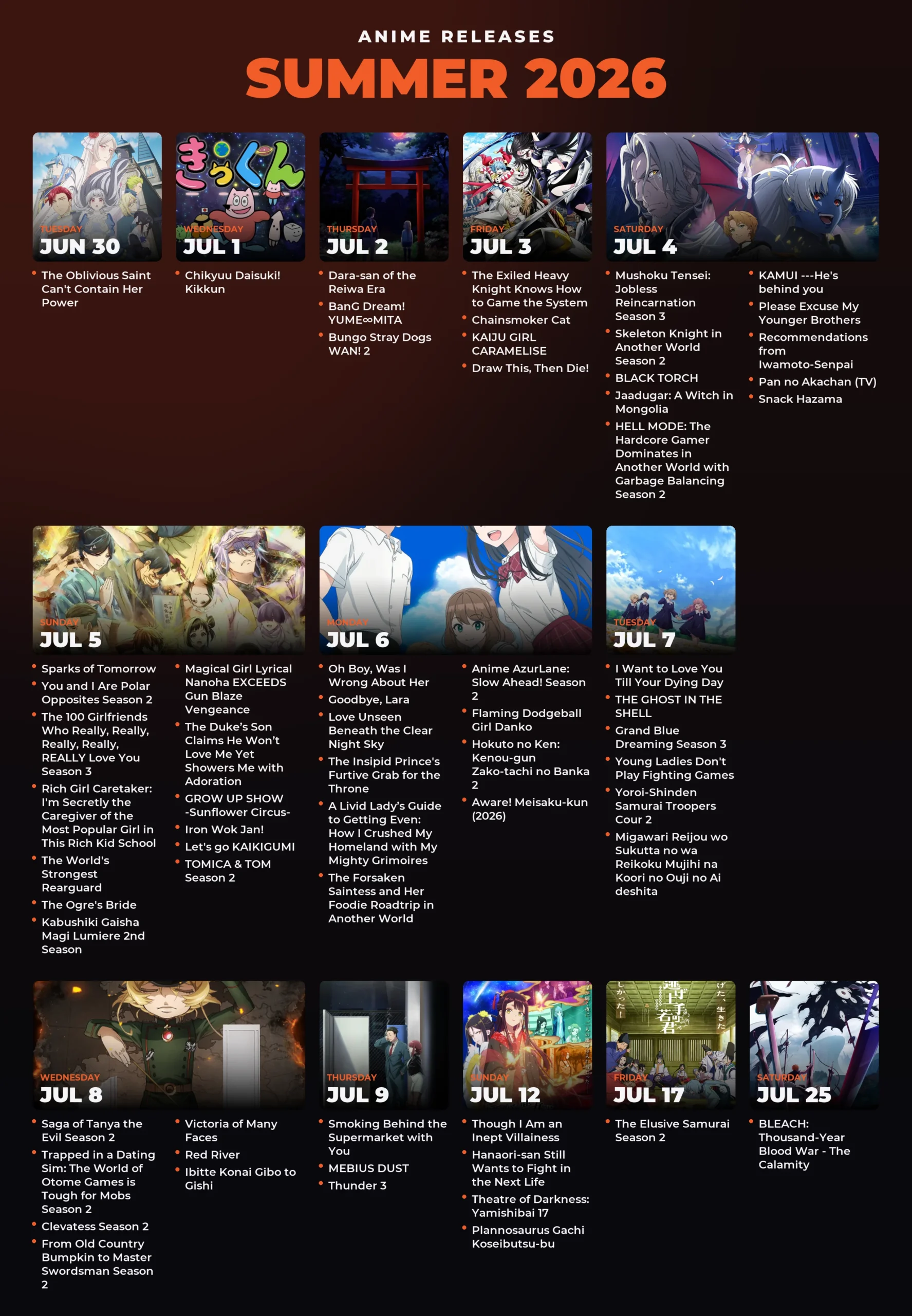 Summer 2026 release schedule : r/anime