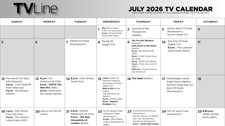 July 2026 TV Schedule: Printable What To Watch Calendar — Premieres & Finales List