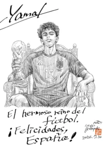 Illustration of Lamine Yamal by Yugo Kobayashi-sensei to celebrate Spain winning the World Cup : r/Ao_Ashi