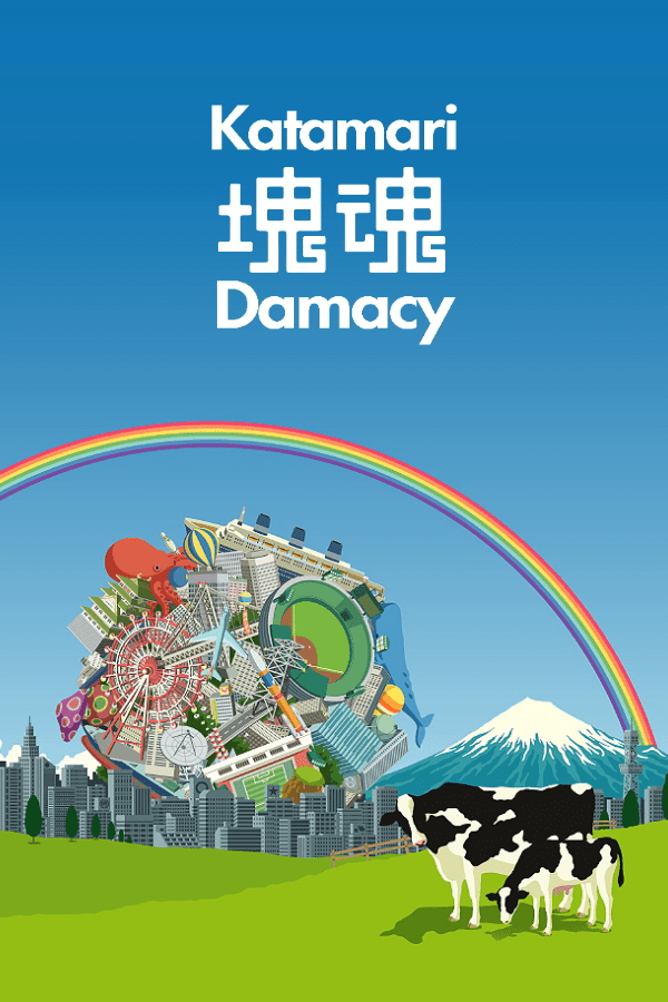Katamari Damacy (video game, rolling platformer, surrealism, absurdist comedy, destruction, third-person, action puzzle, cel shading, time limit, real-time, fantasy, hub world, collectibles, time trial, tank controls) reviews & ratings - Glitchwave