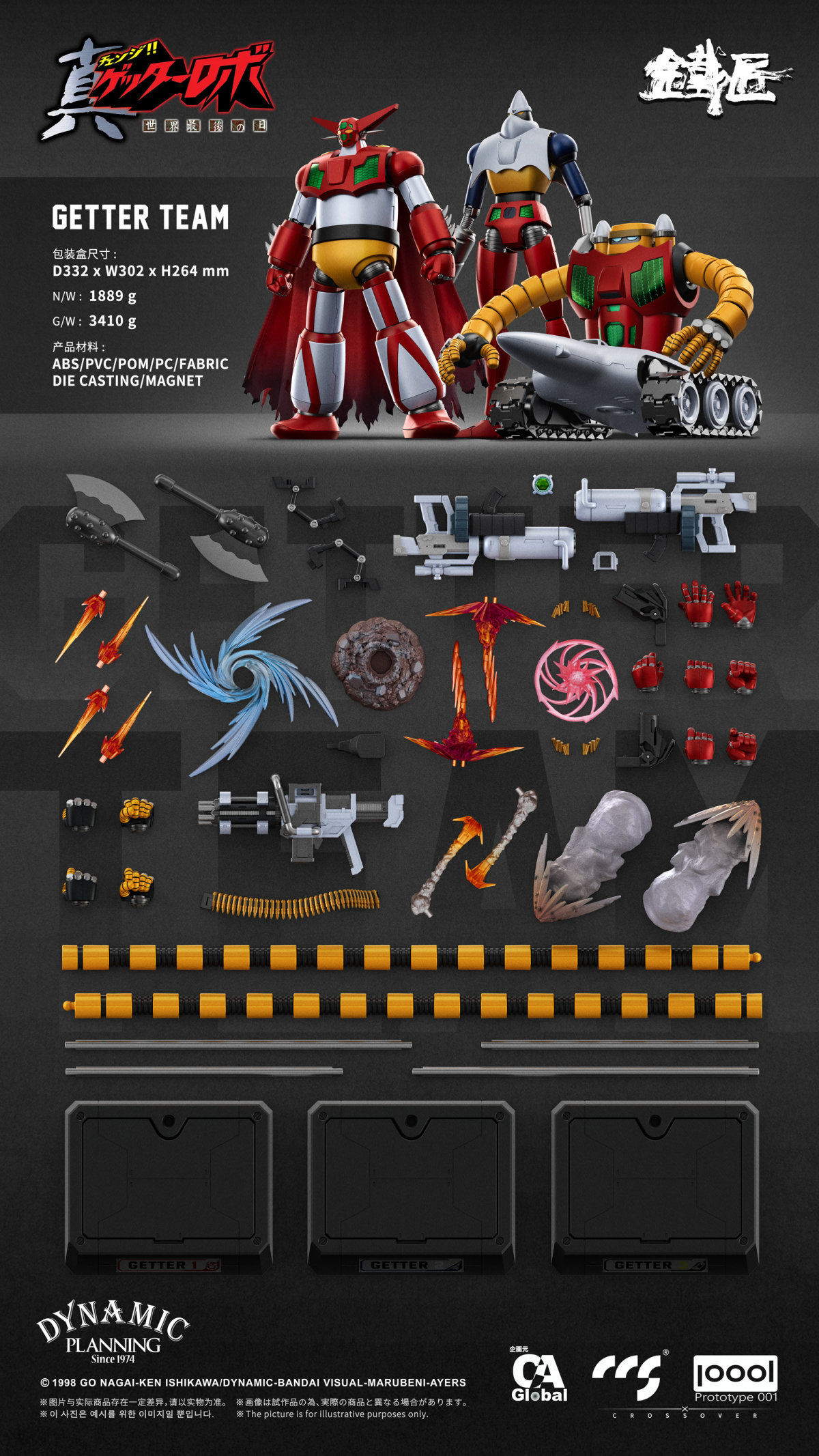 CCSTOYS Blacksmith Series Getter Robo Armageddon “Getter Team” Set Packs All Three 6-Inch-Class Die-Cast Figures