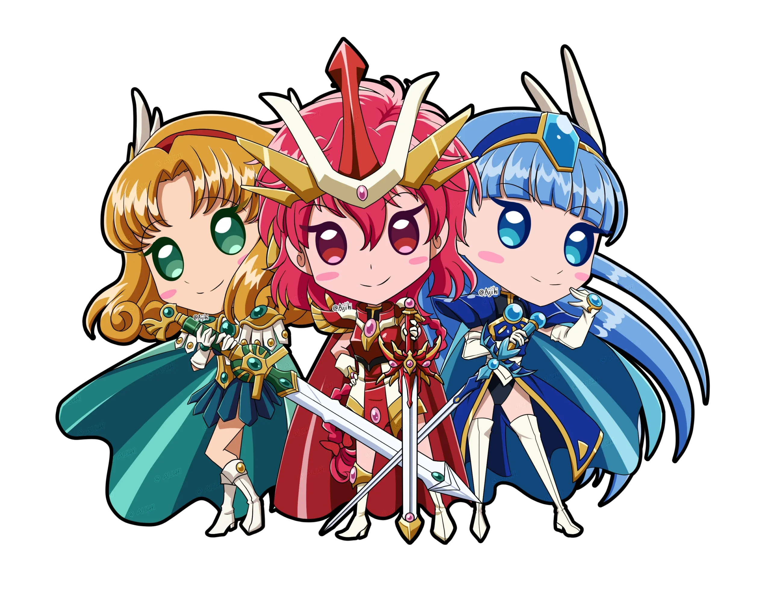 I Drew Hikaru, Umi, and Fuu from Magic Knight Rayearth, Full Armor Version (OC) : r/MagicalGirls