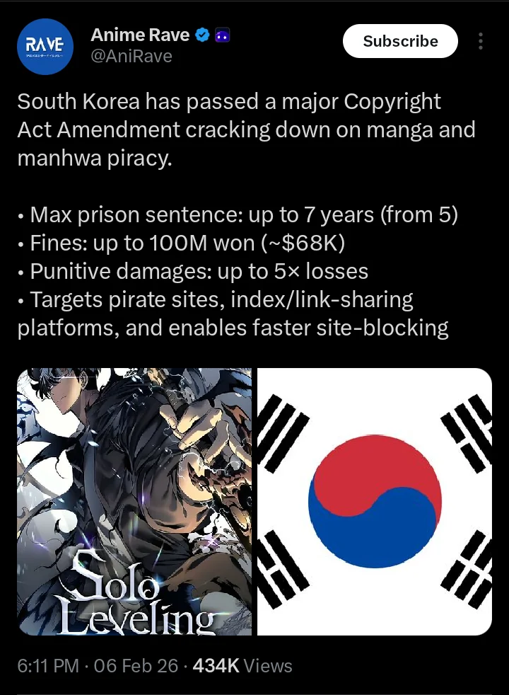 Korea Continues Thier Crackdown On Manga Piracy, Increases Prison Sentence And Targeting More Websites : r/Piracy