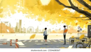 Anime College Couple Lovers Autumn Park Stock Illustration 2334608367 | Shutterstock
