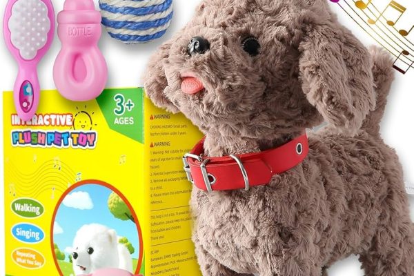 Amazon.com: Teddy Walking Barking Dog Toy Singing Puppy Set, Repeat What You Say Teddy with Control Leash Electronic Dog, Touch or Voice Control Realistic Robot Musical Dancing Animated Plush Pet for Toddler :