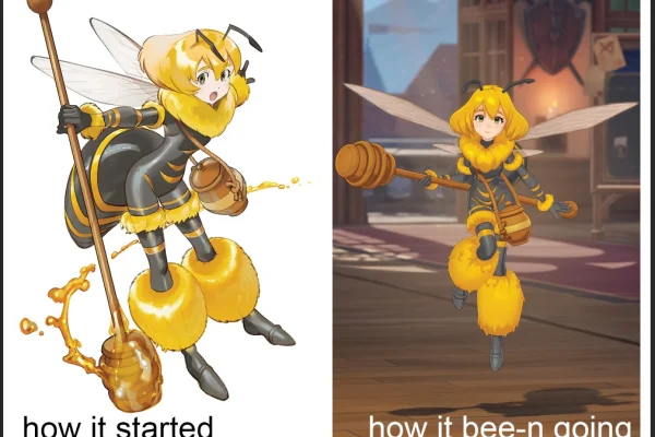 how it started vs how it's going: bee girl edition : r/IndieDev