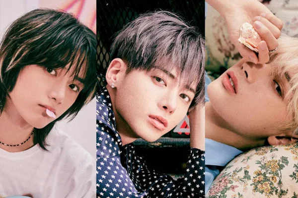TXT reveals more charming rock concept photos of Beomgyu, Taehyun, and Huening Kai for 'Chaotic Wonderland' | allkpop