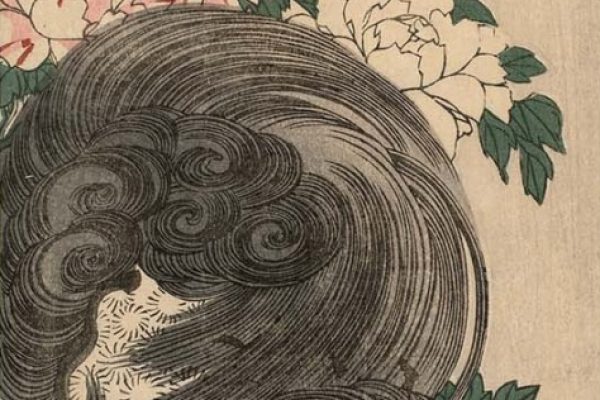 Buy digital version: Lion (Shishi) and peonies by Utagawa Hiroshige, Boston | Arthive