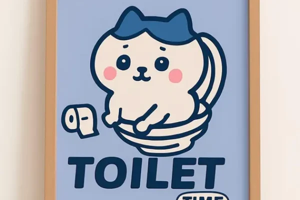Chiikawa Hachiware Cat Toilet Time Print, Kawaii Anime Art (Digital Download)